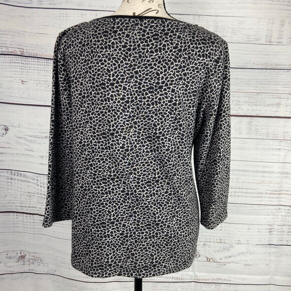 Talbots Sweater Womens M Animal Print 3/4 Sleeves Scoop Neck Cotton Blend - Picture 4 of 12